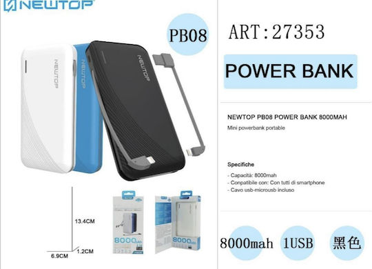 Newtop Power Bank 8000mAh Μαύρο