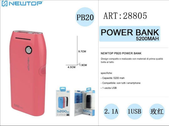 Newtop PB209 Power Bank 5200mAh cu Port USB-A Roz