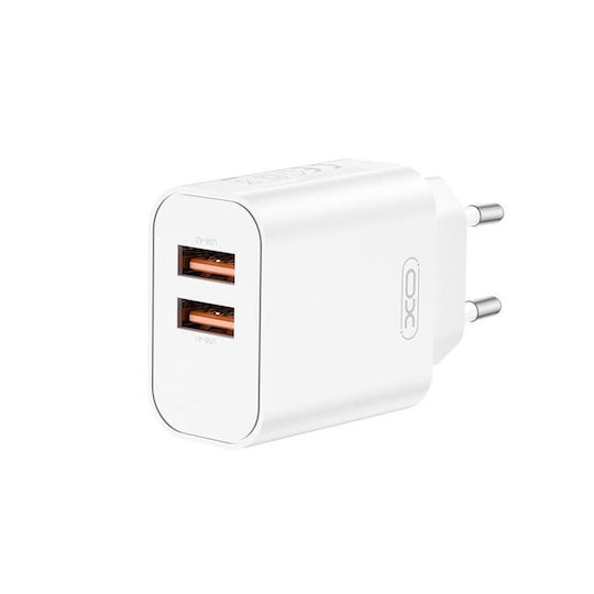 XO Φορτιστής με 2 Θύρες USB-A και Καλώδιο micro USB 12W Λευκός (CE34)