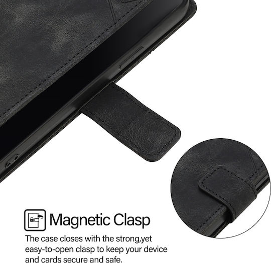 Skin Feel Embossed Wallet Piele / Silicon Negru (TCL 50 NXTPAPER 5G / TCL 50 Pro NXTPAPER 5G)