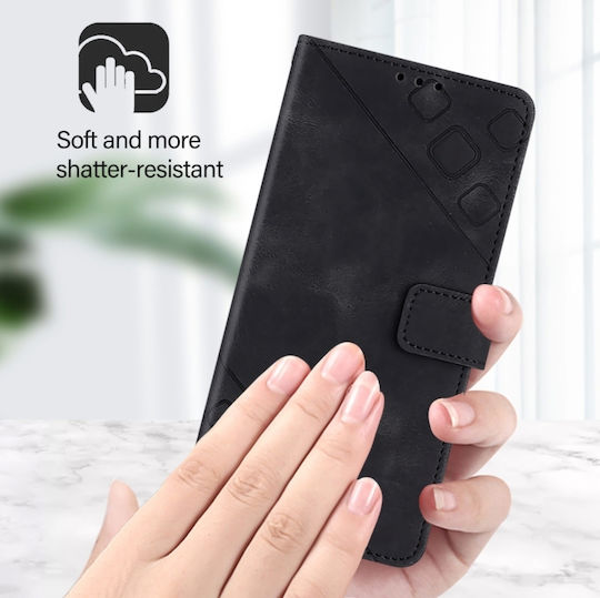 Skin Feel Embossed Wallet Piele / Silicon Negru (TCL 50 NXTPAPER 5G / TCL 50 Pro NXTPAPER 5G)