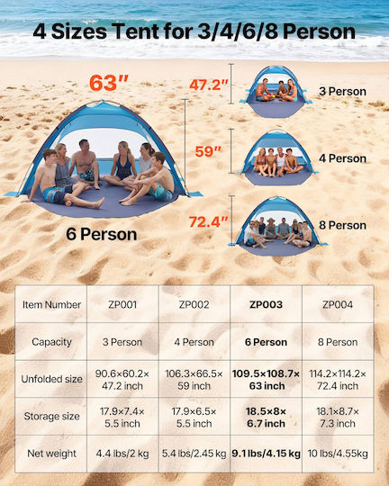 Vevor Strandszene Für 6 Personen Blau
