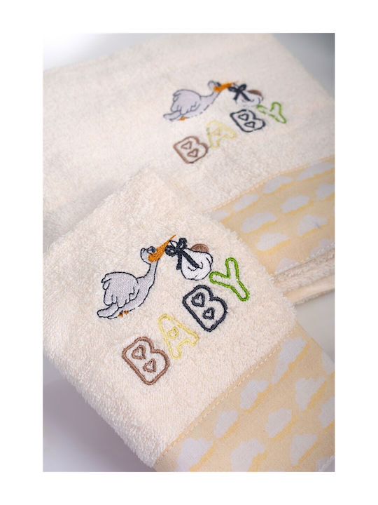 Dimcol Комплект бебешки кърпи 2бр Stork Ecru-yellow Тегло 400гр/кв.м
