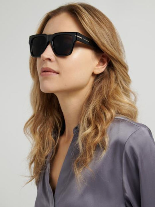 Victoria Beckham Unisex Sonnenbrillen mit Schwarzem Horn umrandetem Rahmen und schwarzen Gläsern