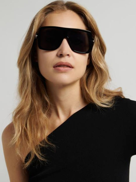 Victoria Beckham Unisex Sonnenbrillen mit Schwarzem Horn umrandetem Rahmen und schwarzen Gläsern