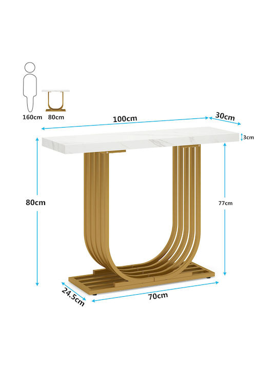 Consolă Metalică cu Suprafață din Marmură White/gold L100xL30xH80buc