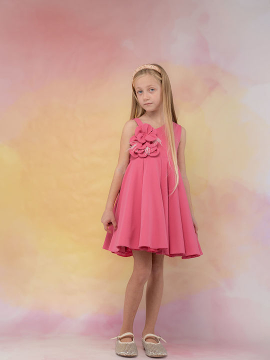 Girls Dress Sleeveless Floral Set with Accessories Fuchsia