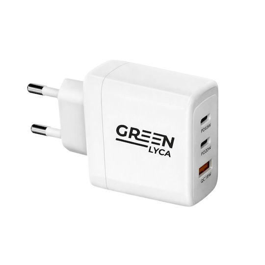 Green Lyca Φορτιστής Χωρίς Καλώδιο με Θύρα USB-A και 2 Θύρες USB-C 65W Power Delivery / Quick Charge 3.0 Πράσινος (GL69424)