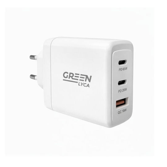 Green Lyca Φορτιστής Χωρίς Καλώδιο με Θύρα USB-A και 2 Θύρες USB-C 65W Power Delivery / Quick Charge 3.0 Πράσινος (GL69424)