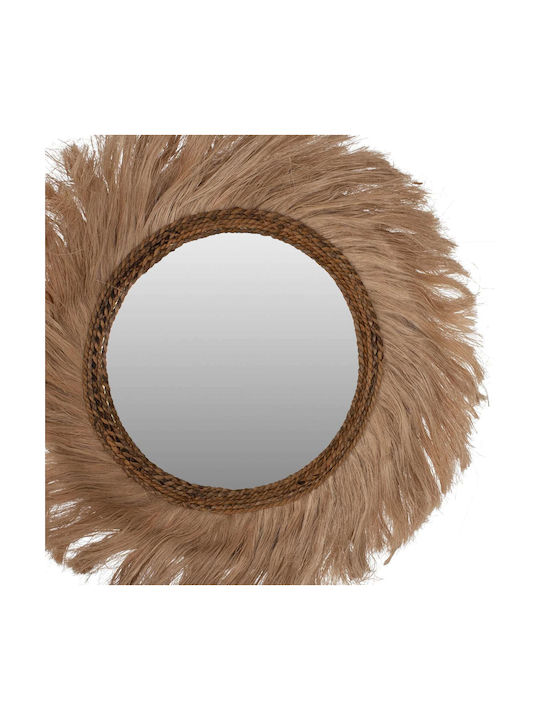 Freebox Wall Mirror with Brown Frame Diameter 90cm 1pcs