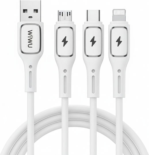 Wiwu Data Редовна USB към Lightning / Type-C / micro USB Кабел 3.1Спецификация Бял 1.2м
