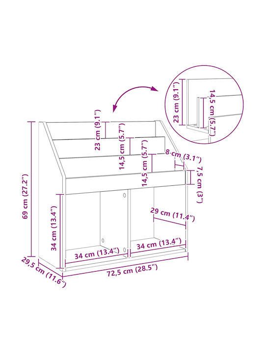 Wooden Floor Bookcase Gray 72.5x29.5x69cm