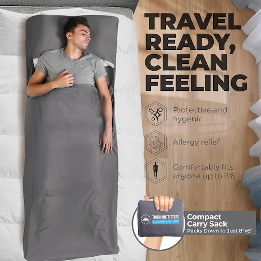 Tough Outfitters Travel Tip Foaie Sac De Dormit Ultra-ușoară Bumbac 94 X 216 Cm 1 Persoană Fermoar Gri