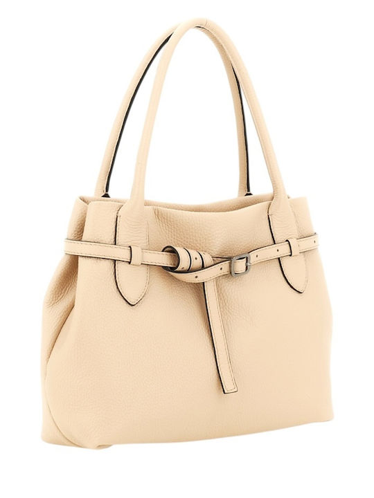 Δερμάτινη Γυναικεία Τσάντα Shopper Μπεζ