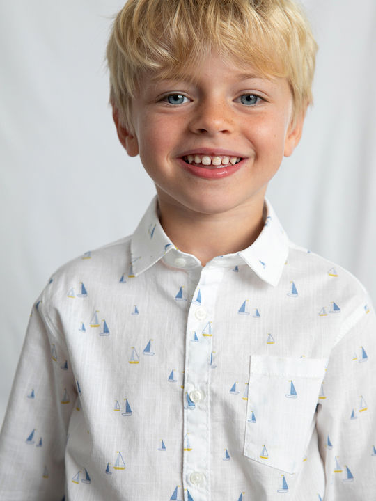 Kinder Hemd Langarm Leinen WEISS-BLAU