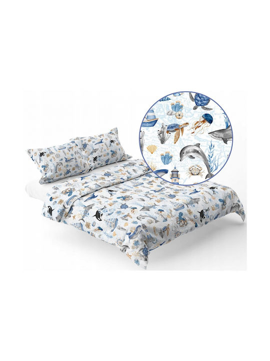 BabyMam Conținut set Husă de pilotă pentru copii Single cu față de pernă Bumbac Blue Ocean 140x200cm