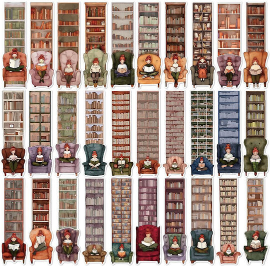 Set 30 Cardboard Bookmarks Reading Enthusiasts Library Face Design Multicolored Brown 14 X 4 Cm