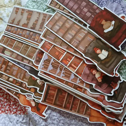 Set 30 Cardboard Bookmarks Reading Enthusiasts Library Face Design Multicolored Brown 14 X 4 Cm