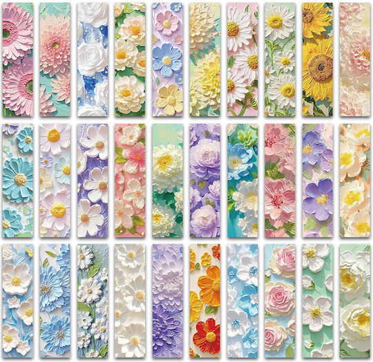Set 30 Semne De Carte Din Carton Pentru Pasionați De Lectură Design Floral Pictat În Ulei 3D Pastel 15 X 4 Cm
