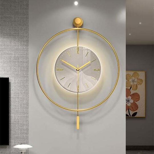 Ceas de Perete Decorativ cu Iluminare LED Design Modern Auriu 50×75cm