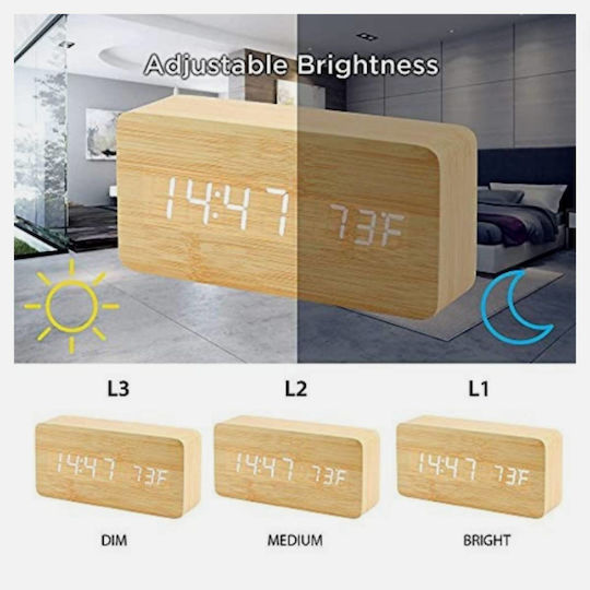 Uncle George Wooden Digital LED Table Clock with Alarm Beige 01.06.04-0004-MPEZ (Various Colors)