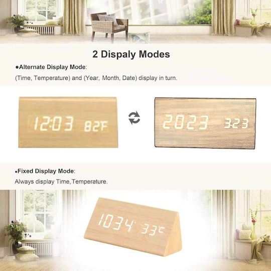 Uncle George Wooden Digital LED Table Clock with Alarm Beige 01.06.04-0005-MPEZ (Various Colors)
