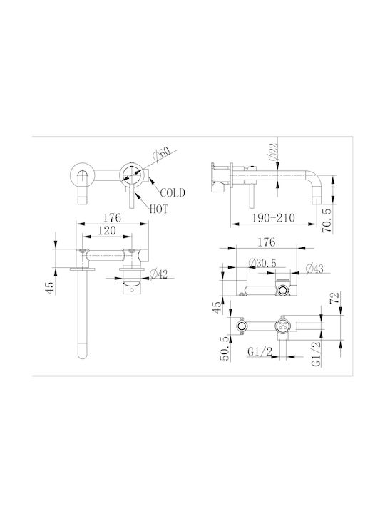 Piccadilly Built-in Faucet Mixer for for Bathroom Sink Black