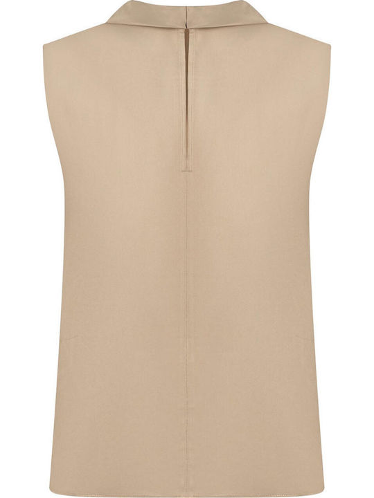 Women's Blouse Satin Sleeveless Beige