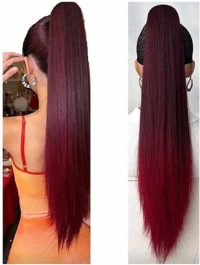 Postiche Straight Ponytail Synthetic Hair High Quality Clamper Burgundy Red 24 Inches