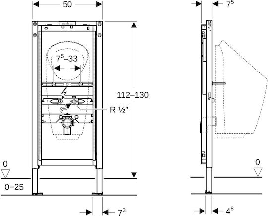 Urinal Support System Duofix 112-130cm 111.686.00.2 Geberit