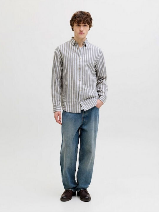 Long-sleeved Linen Shirt Striped Gray