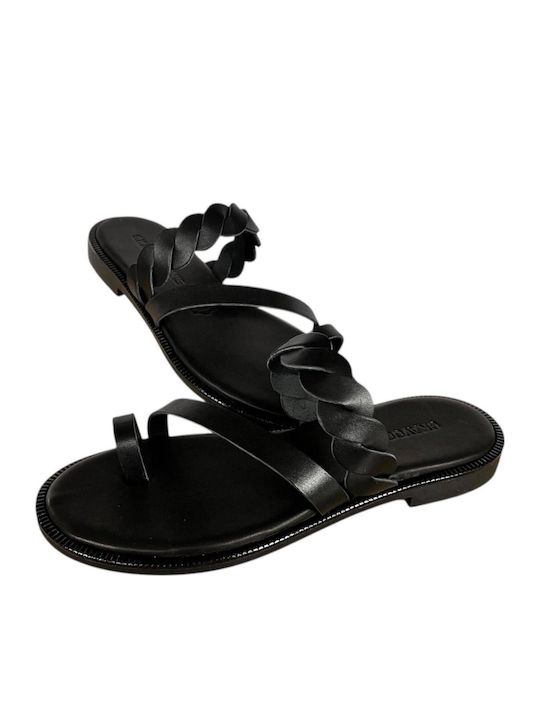 Leather Women's Flat Sandals Black