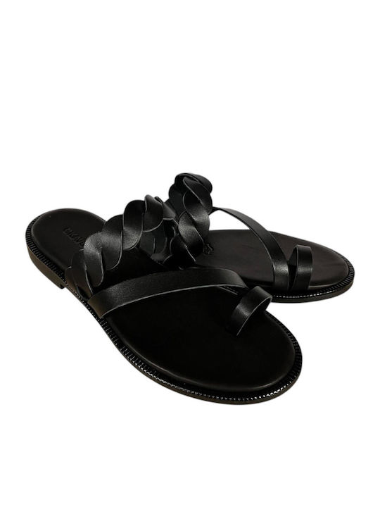 Leather Women's Flat Sandals Black