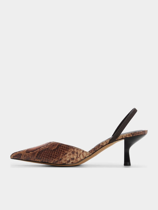 Leather Pointed Toe Brown Heels Animal Print