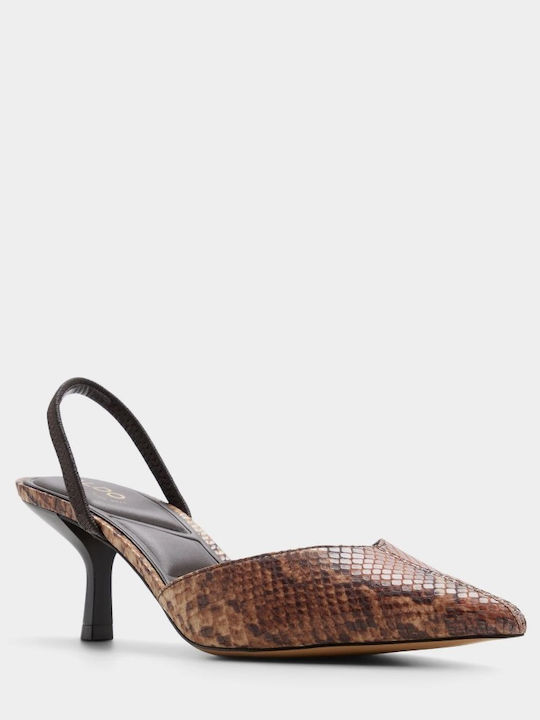 Leather Pointed Toe Brown Heels Animal Print