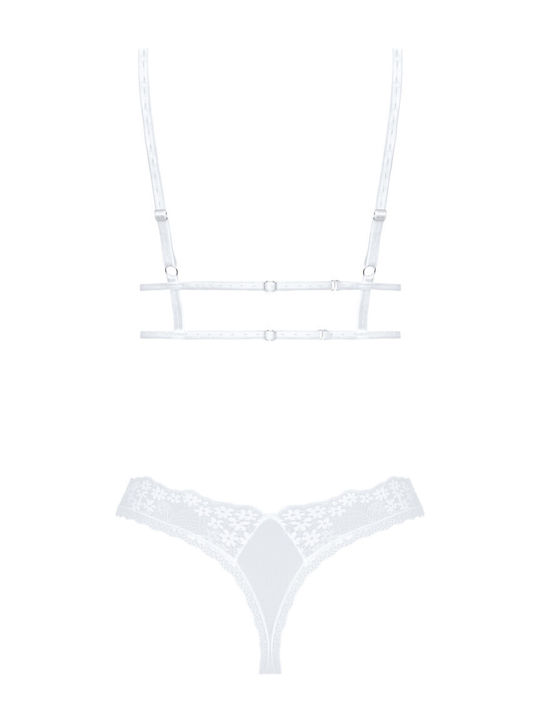 Obsessive Lace Underwear Set with Bra & String White