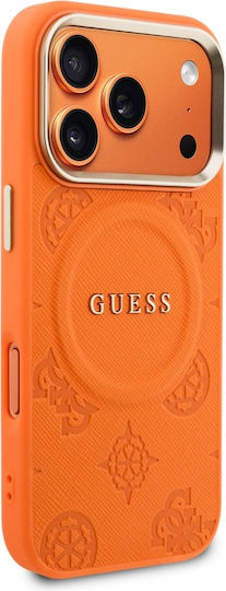 Guess Peony Hot Stamp Back Cover Synthetic Leather Leather Silicone Plastic Orange (iPhone 17 Pro Max)