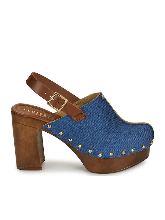Mules mit Absatz in Blau Farbe