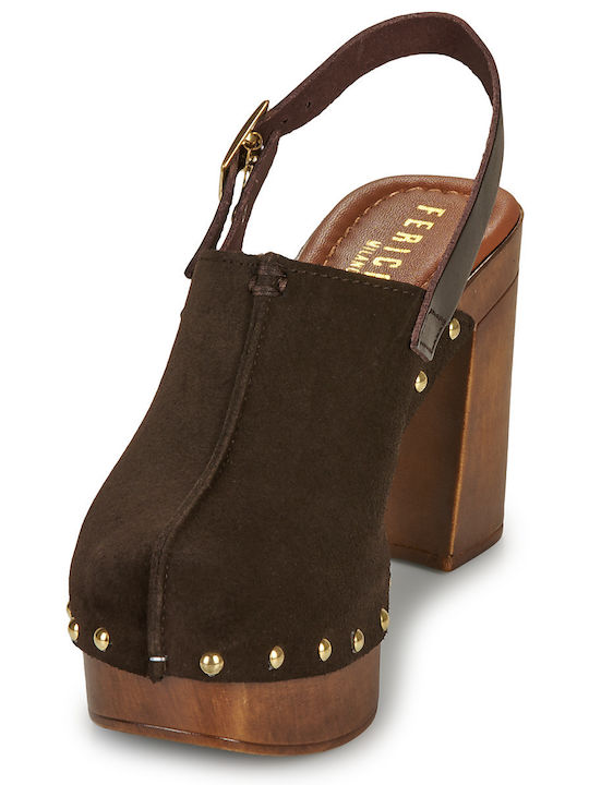 Mules mit Absatz in Braun Farbe