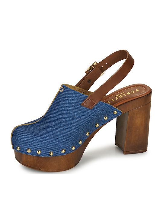 Mules mit Absatz in Blau Farbe