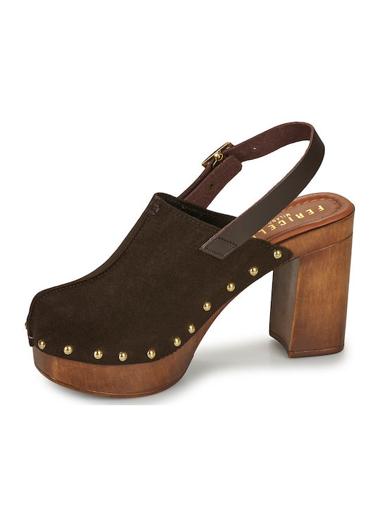 Mules mit Absatz in Braun Farbe