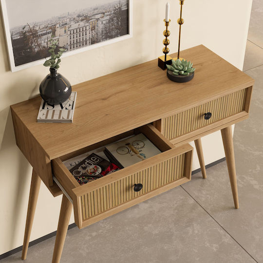 Consolă Modernă De Intrare Cu 2 Sertare Din Lemn Natural 90x35x82cm