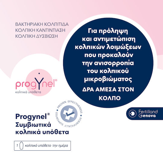 Fertilland Progynel Κολπικά Υπόθετα με Αντιμικροβιακή Δράση με Πρεβιοτικά & Προβιοτικά 10τμχ