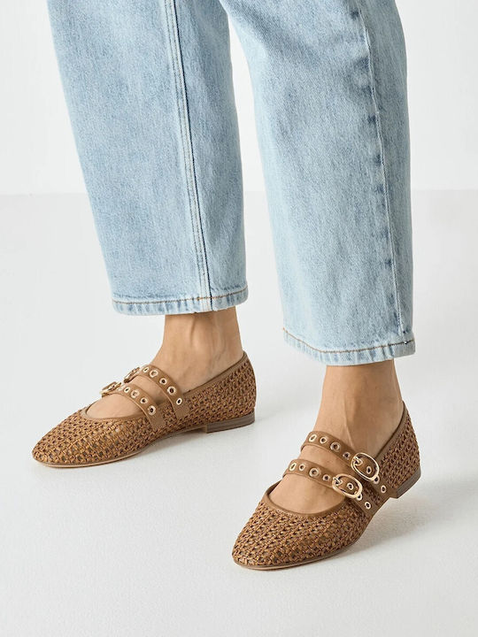 Women's Ballerina Shoes With Strap In Tabac Brown Color