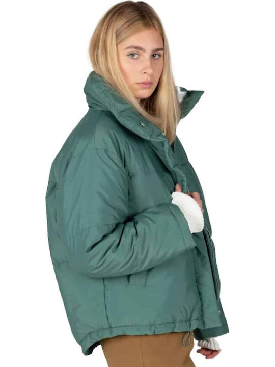 Crop Γυναικείο Puffer Μπουφάν για Χειμώνα Green