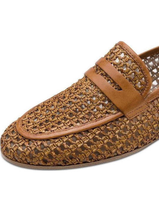 Leather Women's Loafers in Tabac Brown Color