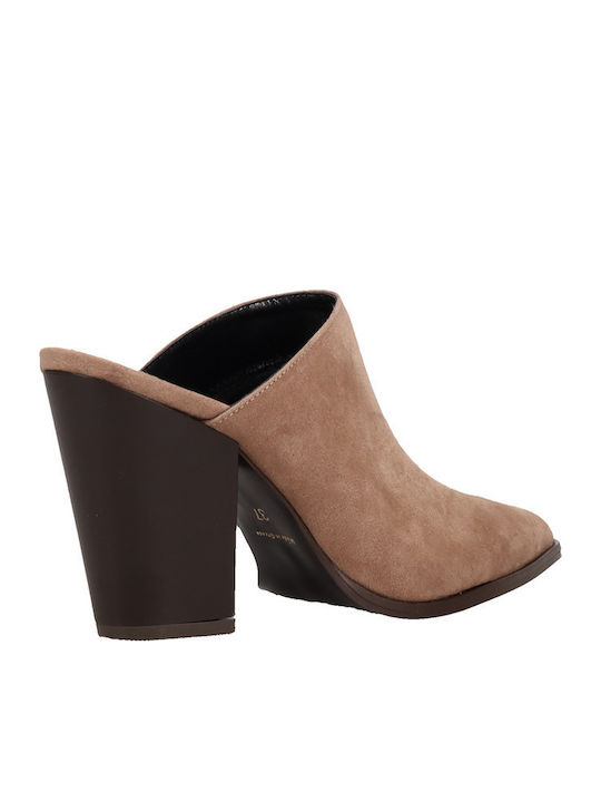 Wildleder Mules mit Chunky Hoch Absatz in Braun Farbe