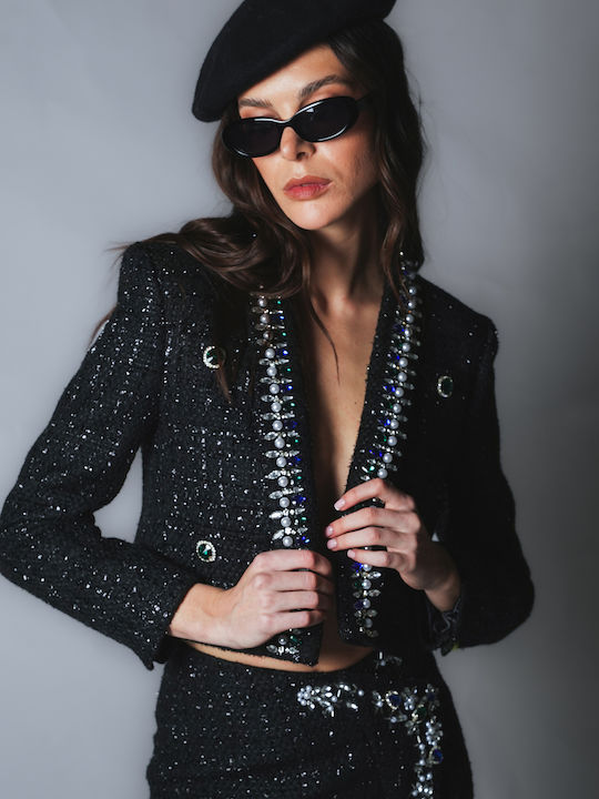 Sotris Short Women's Tweed Blazer Black