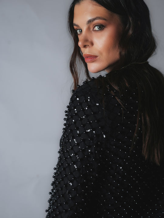 Sotris Long Women's Blazer Black with Sequins