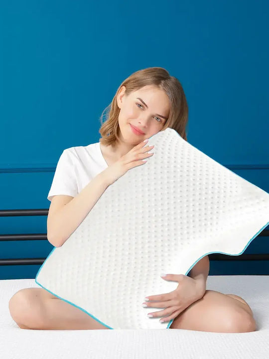 Orthopedic Bed Pillow for Side Sleep with Shoulder Support Blue 58x40x12cm